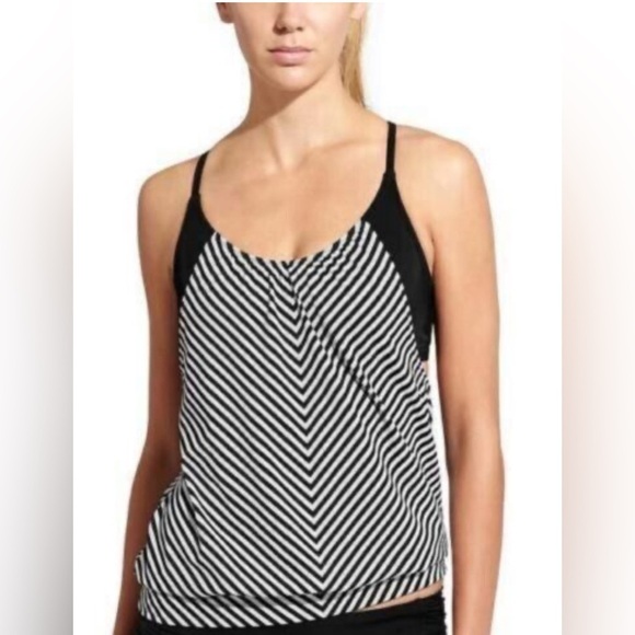 ATHLETA Slash stripe blousy woman activewear workout support tankini 40 D/DD - Picture 1 of 14